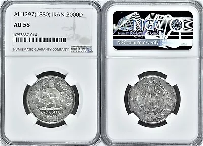 1880 - 2000 Dinars Coin .900 Silver NGC AU 58 KM# 904 • $180