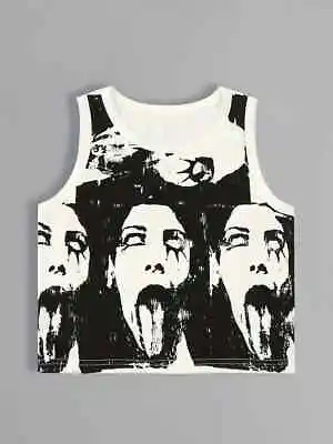 🤮 Goth Girl Barfing Tongue Out Iggy Pop Style Cropped Tank Top - New - Sz L • £24.10