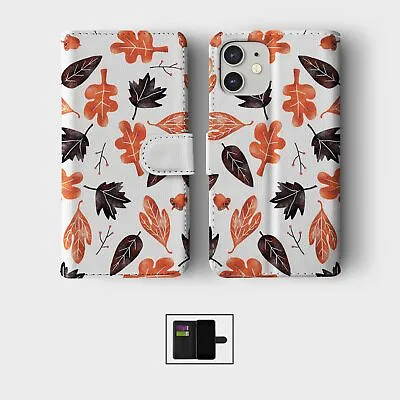 Case For Iphone 15 14 13 12 11 Se Pro  Wallet Flip Phone Cover Dry Leaves Autumn • £8.99