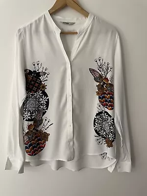 Desigual Blouse Women’s XL White Embellished Shirt Moths • $45
