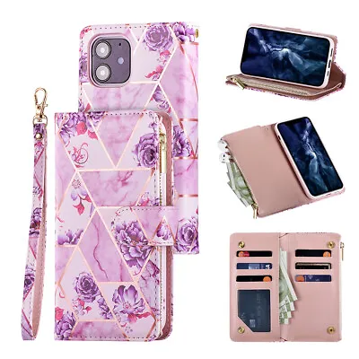 Zip Coin Purse Card Slot Flip Leather Wallet Phone Cover Case For IPhone&Samsung • £9.95