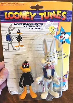 Vtg 1989 Looney Tunes Bugs Bunny Daffy Duck Western Costume Locked Figure Set • $34.99