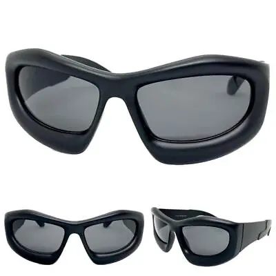 Oversized Biker Sporty Wrap SUN GLASSES Large Super Thick Black Frame Dark Lens • $14.99