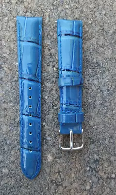 16mm Blue PATENT Genuine Leather Aligator Embos EZ-PIN Watch Band Strap Michele • $9.45