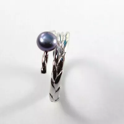 Solid Sterling Silver .925 Black Pearl Ring Wheat Style Adjustable Ring Size TP • $13.95