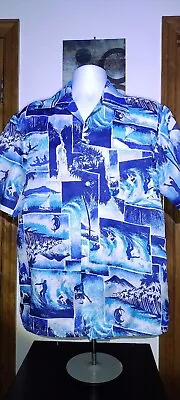 $20 • Buy Vintage Pennys Hawaii Men's Surfer Canoe Palm Trees  Hawaiian Shirt L -XL