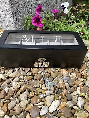 Watch Storage Jewellery Box By Mele & Co Black With Key Engraved Stunning NEW • £31.99