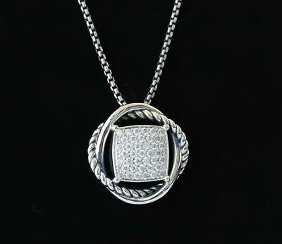 David Yurman Sterling Silver Infinity 14mm Pave Diamond Pendant Necklace • $400