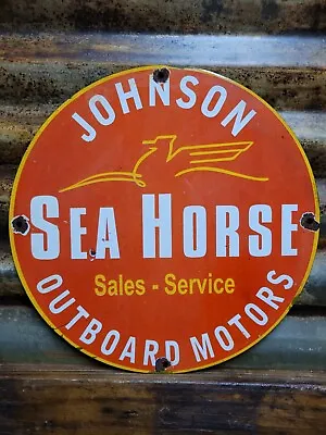 Vintage Johnson Seahorse Porcelain Sign Outboard Boat Motor Sales Dealer Service • $188.05