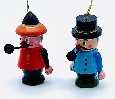 Lot Of 2 Vintage Miniature Wooden Ornaments Men Smoking Pipes 2  Tall Figurines • $9.89