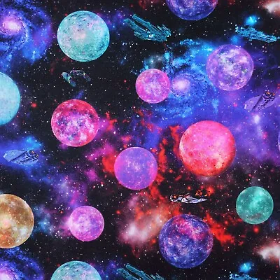 100% Cotton Fabric - In The Beginning Sci Fi Space Spaceship Rocket Galaxy • £5.25