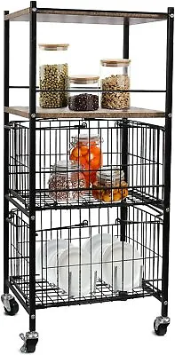 Storage Shelves Drawer Organizers Kitchen Metal 4Tier Rolling Utility Cart BlacK • $39.99