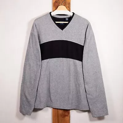 GAP Vintage V-Neck Fleece Sweatshirt Heather Grey Black Strip Size XL • £25