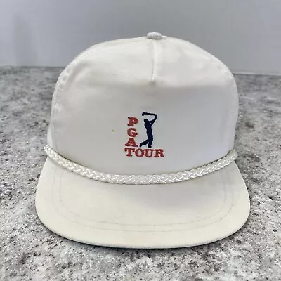 Vintage PGA Tour Hat Adult White Strapback Adjustable Golf 80s Cap Rope Sport • $29.95