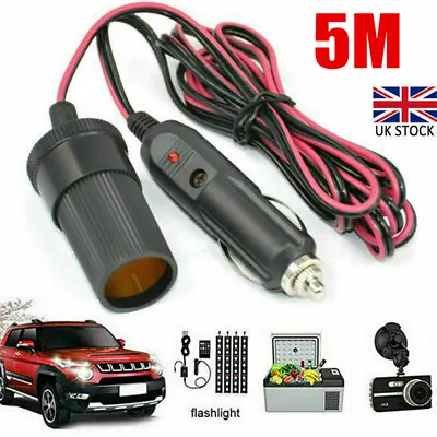 £5.95 • Buy 5M Car Cigarette Lighter 12V Extension Cable Adapter Socket Charger Lead New UK
