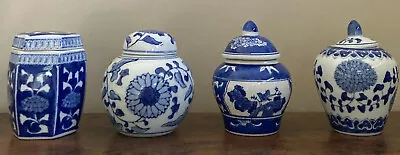Set Of 4 Blue & White Vases/Jars With Lids Or Tops • $29.99