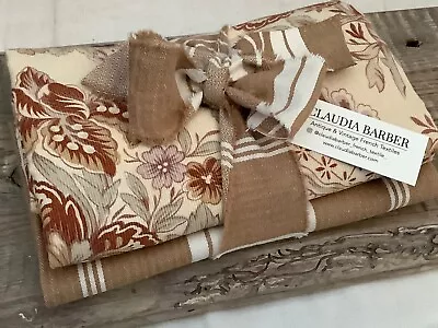 Antique Vintage French Fabrics Coordinated Bundle For Projects Floral Ticking • $57