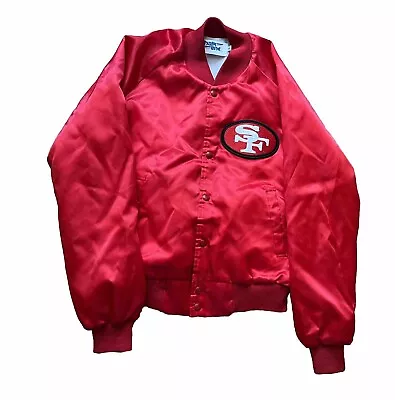 Vintage San Francisco 49ers Chalk Line Satin Jacket Youth Sz M Red White NFL • $150