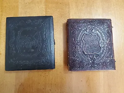 2 Daguerreotypes In Velvet Lined Tooled Leather Cases W/hook Clasps 1800s • $84