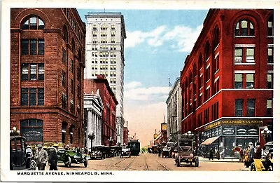 Postcard MN Minneapolis Marquette Avenue Streetcar Cigar Store Shops 1920s S110 • $10