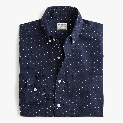NWT J Crew Secret Wash Blue Mini Dot Polka Dot Classic Fit Stretch Shirt Mens • $21.99