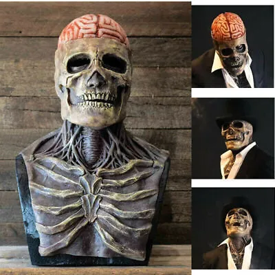 Skull Mask Horror Halloween Latex Skeleton Full Face Headgear Cosplay Party Prop • £13.48