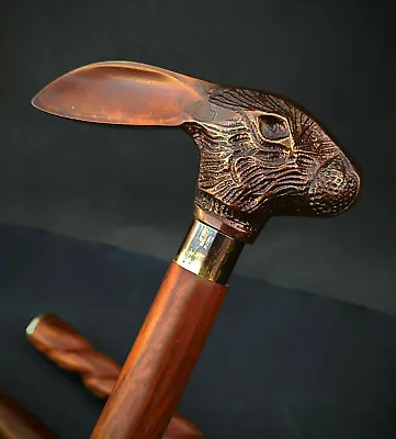 $28.86 • Buy Antique Victorian Wooden Walking Cane Sticks Rabbit Head Handle Vintage Designer