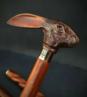 Antique Victorian Wooden Walking Cane Sticks Rabbit Head Handle Vintage Designer • $30.34