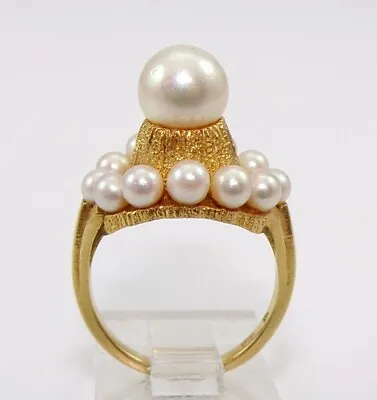 Mikimoto 18K Yellow Gold White Pearl Space Age Modernist Ring Size 5.75 LNA2 • $999.99