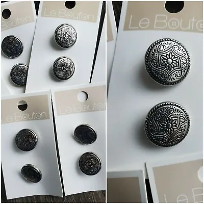 $7.99 • Buy Metal Shank Buttons Antique Silver Le Bouton Lot Of 12