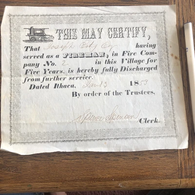 $74.95 • Buy Ithaca New York 1853 Firemans Discharge Certificate￼(c My Civil War Letter Too)