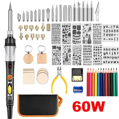 $30.39 • Buy Wood Burning Pen Set Kit Stencil 60W Soldering Iron Tips Tools Pyrography Craft
