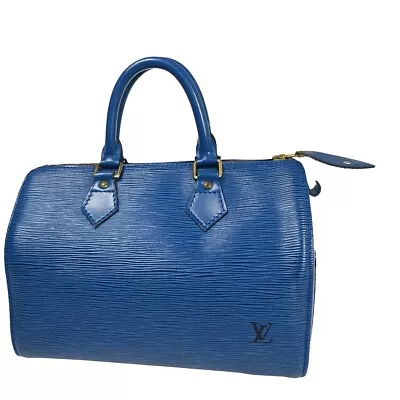 LOUIS VUITTON LV Logo Speedy 25 Travel Hand Bag Epi Leather Blue M43015 80HB865 • $388