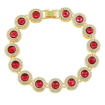 Hip Hop AAA+12MM Round Red Diamond Patchwork Punk Men's Bracelet • $11.69