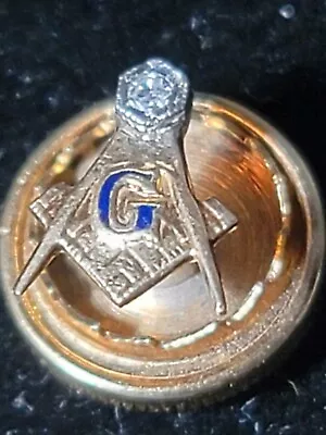 14K Yellow Gold & Diamond Masons Lapel Pin Screw Back Tie Tack 0.2 Grams Vintage • $34.99