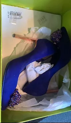 Ted Baker Peetch Blue Velvet Diamond Brooch Heel Court Shoes Size Uk 4 Eu37 • £45