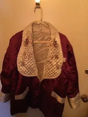 Antique Japanese Silk Smoking Jacket Embroidered Blue And Silver Dragons Medium • $9.99