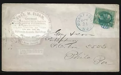 US 1880s MOUNT HOLLY NJ FANCY CANCEL IN BLUE ON ADVERTISING COVER OF INSURANCE A • $59.99