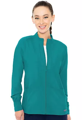 Med Couture Women Scrub Zip Front Warm-Up With Shoulder Yokes MC2660 TEAL Teal • $32.99