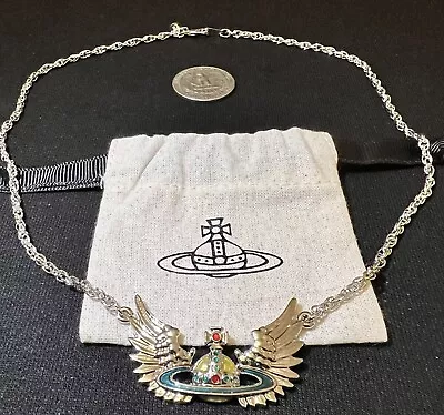 Rare~ Vivienne Westwood Silver Tone Flying Wings Saturn Necklace • $54.67