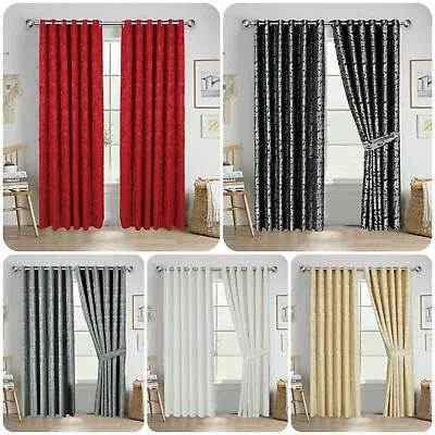 New Fully Lined Luxury Jacquard Ready Made Eyelet/Ring Top Window Curtain Pair • £12.85