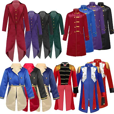 US Kids Halloween Ringmaster Costume Medieval Tailcoat Jacket Steampunk Coat • $14.91