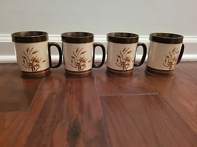 Thermo Serv Vintage Plastic Coffee Mugs/Cups W/Wheat Flower Design USA Set Of 4 • $26.99