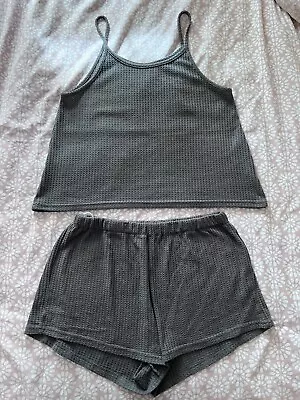 SHEIN Maternity Waffle Knit Cami Top & Adjustable Button Shorts PJ Set Size L • £6.99