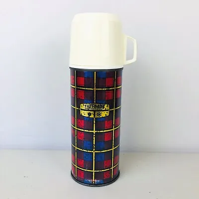 $22 • Buy Thermos Made In England Vintage Red Blue Tartan 1 Cup Insulated Retro Travel Mug