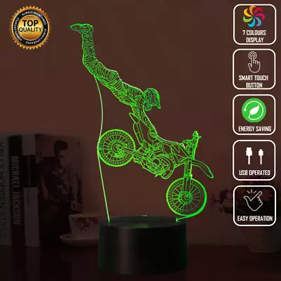 DIRT BIKE MOTOCROSS MOTORCYCLE 3D Acrylic LED 7 Colour Night Light Touch Lamp  • $35