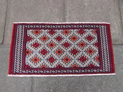 Vintage Hand Made Traditional Rug Oriental Wool Beige Red Small Rug 95x50cm • £55