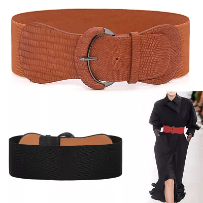 Women Wide Elastic Belt Ladies Cinch Waist Stretch Belt Ladies Faux Leather Belt • £4.99