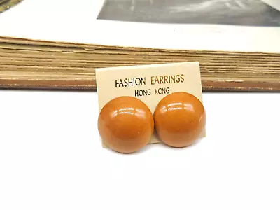 Retro 1980s Butterscotch Orange Enameled Metal Dome Old Stock Earrings NN70 • $11.04