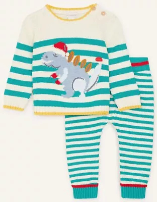 £28 • Buy Monsoon Baby Boys Christmas Dino Knit Set Age 3-6 Months *BNWT*